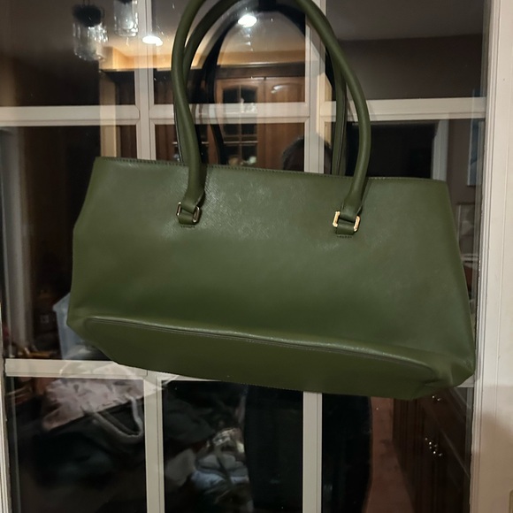 Kate Spade Olive Green Tote Bag computer bag large structured purse used - Picture 5 of 11
